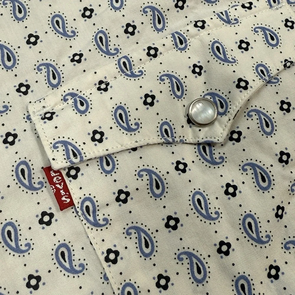 Levi's Mens Size XL Western Shirt White Paisley Pearl Snap Long Sleeve NWT
